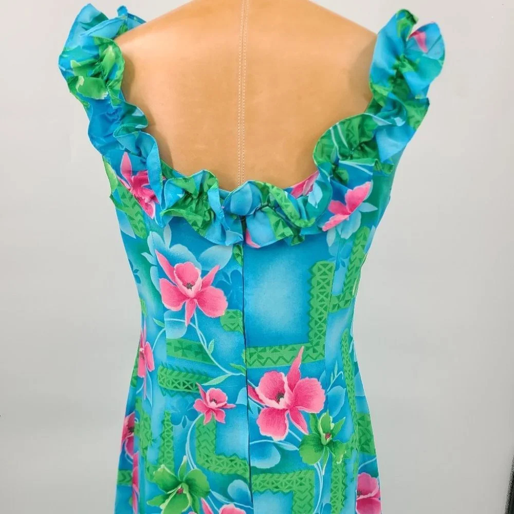 Vintage Pomare Hawaii Floral Ruffled Top Maxi Dress - Picture 3 of 10